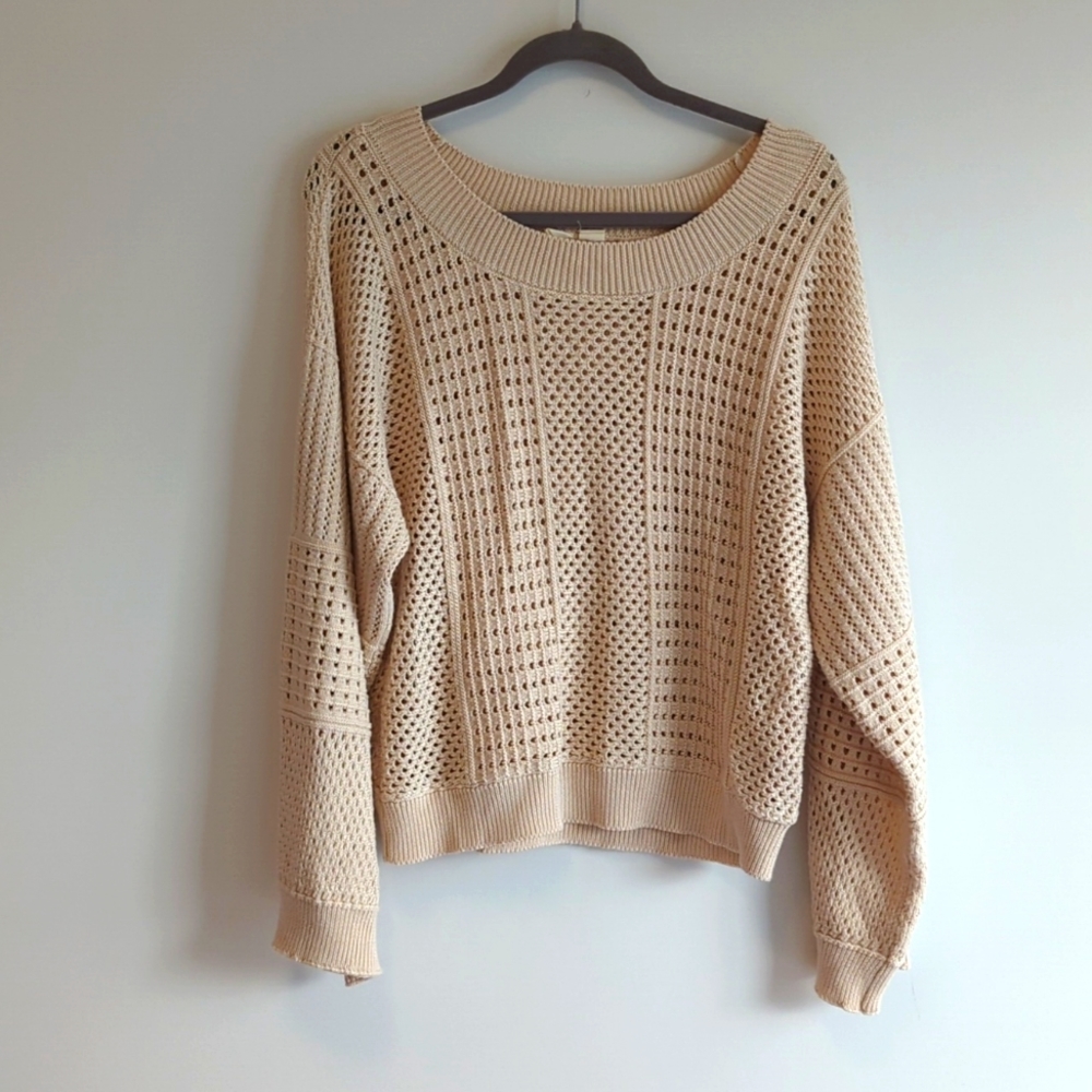 Anthropologie Moth Reese Kimono Sleeve Pullover Cream Oversized Sweater